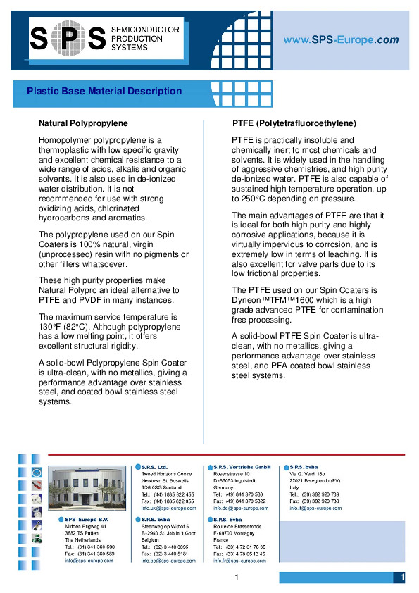PP and PTFE material description